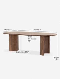 a table with measurements for the top and bottom section, including widths to each end