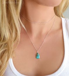 Genuine Sleeping Beauty Turquoise Layered Choker Necklaces - Available in 14k Gold Fill, Sterling Silver or Rose Gold Fill 2 Separate necklaces layered together ~ wear them together or separately Choker and necklace have a attached 1 1/2" adjustable extender -for the perfect fit Each turquoise pendant will vary since the stone is natural and unique (See all pictures for examples) Turquoise pendant including loop measures approx 1 inch long Necklaces shown on model at 13" & 18" lengths Choose Multi Strand Necklaces, Long Turquoise Necklace, Double Strand Pearl Necklace, Necklaces Layered, Mom Ideas, Layered Choker Necklace, Turquoise Jewelry Native American, Layered Chokers, Heart Necklace Diamond