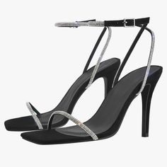 Approx. 9.5 Cm/3.7 Inches Heel Height. The Data Slightly Floating Up And Down By Different Size. It's A Real Head Turner, Everyone's Eyes Will Be Drawn To You In These Shoes. An Absolute Must In Every Shoe Closet. Square Toe, Diamante Straps, Slingback, Ankle Buckle, Stilettos Sandals. Perfect For A Dance, Date, Casual Or Other Special Occasions. ***Brand New, Never Worn*** Silver Pointed Toe Sandals For Night Out, Silver High Heel Sandals For Events, Silver Sandals With Heel Strap For Night Out, Silver Heels For Dinner, Elegant Silver Sandals For Night Out, Prom 23, 7 Inch Heels, Square Toe Heels, Stiletto Sandals