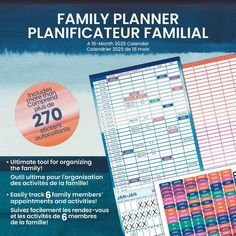 the family planner is shown in blue and orange