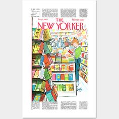 the new yorker magazine cover with a man looking at books in a book store