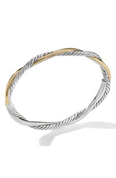 Sterling silver with 14-karat yellow gold. Bracelet, 4.4mm. Push clasp closure. Imported. Elegant Twisted Jewelry With Polished Finish, Yellow Gold Bracelet, Gold Jewelry Fashion, Pretty Jewellery, David Yurman, Coco Chanel, Infinity Bracelet, Clothing Items, Beautiful Jewelry