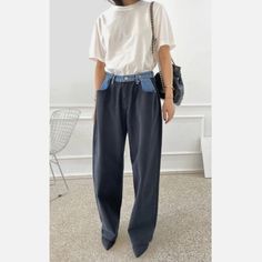 Nwt The Frankie Shop Hayla Contrast Denim Pants - Black/Blue Xs/S ( Sold Out Everywhere! ) New With Tags Material : 100% Cotton Color : Black/Blue Size : Xs/S - Waist: 13-16'' - Rise: 10.5'' - Inseam: 33'' Details : Relaxed Fit, Wide Leg, Contrast Denim Waist Detailing, Adjustable Button Waistband, Zip Fly. Target Jeans, Cute Outfits With Jeans, Shop Pants, Jag Jeans, The Frankie Shop, Frankie Shop, Leggings Sale, Faux Leather Pants, Denim Pant