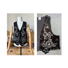 Lovely embroidered floral patterned vintage 1980s C&A vest in black and white color. A beautiful, feminine piece. My favorite part is the shell-shaped hem. Measurements: laid flat on one side Length: 43 cm / 16,9"  Bust: 51 cm / 20" Shoulder Seam to Seam: 32 cm / 12,6" Brand: New Fast C&A  Material: polyester  Label Size: 44 Size (I think best for): EU 40, US 10, UK 12 Please check the measurements! Embroidered Vest, Black And White Color, Black And White Floral, Vest Outfits, Black And White Colour, My Favorite Part, Boho Hippie, 16 9, Womens Vest