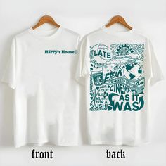 Harry's House Harry T-shirt Best Selling Shirt Designs, Merch T Shirt Design, Screen Printed T Shirt, Coffee Shop Shirts, Cool Merch Design, Halloween T Shirt Design, Thrift Tshirt, Wellness Merch, Class Shirt Designs