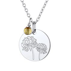 PRICES MAY VARY. 🌺Cute November birth flower Chrysanthemum Floral embossed and adding the relative birthstone charm, very delicate and classic pendant necklace for women girls. This kind of minimalist coin necklace is a hit, in fashion and all match with your daily outfit. With meaningful flower hidden message, the disc necklace will deliver your love and blessings. ♚ 👄Material: Made of durable 316L stainless steel with excellent polishing craftsmanship, which will make it look gorgeous and sp Flower Chrysanthemum, Classic Pendant Necklace, Medal Jewelry, November Birth Flower, Hidden Message, Floral Pendant, Disc Necklace, Birth Flower, Birthstone Charms