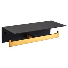 a black and gold shelf with two shelves