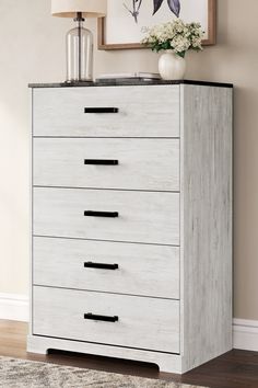 Shawburn Whitewash/Charcoal Gray Chest of Drawers - Ornate Home Rustic Chest Of Drawers, Grey Chest Of Drawers, Three Drawer Chest, 5 Drawer Dresser, Dresser Organization, Tall Dresser, 5 Drawer Chest, Master Bedding, Drawer Chest