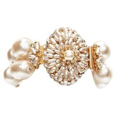 MIRIAM HASKELL baroque faux pearl chain statement cocktail bracelet Reference: ANWU/A00291 Brand: Miriam Haskell Material: Metal, Faux Pearl Color: Pearl, Gold Pattern: Barocco Closure: Push Clasp CONDITION: Condition: Very good, this item was pre-owned and is in very good condition. Please refer to image gallery for thorough condition check. Discoloration of metal parts. This Miriam Haskell item is authentic. Elegant Beaded Baroque Pearl Bracelets, Elegant Baroque Pearl Bracelet For Wedding, Luxury Pearl Embellished Jewelry For Party, Glamorous Party Jewelry With Pearl Charm, Luxury Baroque Pearl Jewelry For Party, Elegant Formal Baroque Pearl Bracelets, Elegant Formal Baroque Pearl Bracelet, Luxury Pearl Charm Jewelry For Party, Luxury Beaded Pearl Bracelet For Formal Occasions