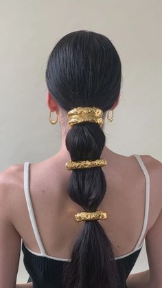 Hammered Arch Pony | LELET NY Hair Rings Aesthetic, Lelet Ny, Razzle Dazzle, Hair Tutorials, Gold Hair, Flat Iron, Shoot Ideas, Thick Hair, Protective Styles