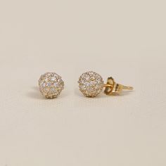 Diamond Ball Earrings, Round Ball Studs, Disco Ball Earrings, Natural Diamond Studs, Minimalist Earrings, Party Wear Earrings. Great Gift For Mom, Sister, Friend, Girlfriend and Daughter. Also available in Rose Gold, White Gold and Yellow Gold. 𝐏𝐫𝐨𝐝𝐮𝐜𝐭 𝐢𝐧𝐟𝐨: 𝟏𝟒𝐤 𝐬𝐨𝐥𝐢𝐝 𝐠𝐨𝐥𝐝 ★𝐃𝐞𝐭𝐚𝐢𝐥𝐬 ★𝐒𝐊𝐔 𝐂𝐨𝐝 : 2767 ★𝐏𝐮𝐫𝐢𝐭𝐲 : Solid 14k Gold ( Also available in 9k & 18k Solid Gold) ★𝐌𝐞𝐭𝐚𝐥 : Yellow Gold ( Also available in Rose Gold & White Gold) ★𝐆𝐞𝐦𝐬𝐭𝐨𝐧𝐞 : 100 Gold Cubic Zirconia Cluster Earrings With Diamond Cut, Classic Gold Cluster Earrings With Pave Setting, Gold Cluster Earrings With Diamond Cut Cubic Zirconia, Gold Earrings With Pave Setting For Weddings, Gold Hallmarked Round Cluster Earrings, Fine Jewelry Cluster Earrings With Pave Setting As Gift, Gold Round Cluster Earrings, Gold Round Earrings With Pave Setting, Gold Earrings With Pave Setting For Gift