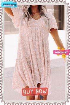 Sweet Floral Print Backless V-neck Dress Flowy V-neck Dress With Ruffles For Summer, Pink V-neck Mini Dress For Spring, Chic Pink V-neck Dress For Vacation, Pink Floral Print V-neck Dress For Summer, Flowy V-neck Summer Beach Dress, Flowy V-neck Summer Dress, Flowy V-neck Dress With Short Sleeves For Spring, Pink Feminine V-neck Dress For Vacation, Feminine Pink V-neck Dress For Beach