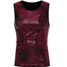 This shiny sleeveless shirt has a sequin pattern, crew neck, glitter design, and shiny party metallic tank tops. The glitter sequin metallic tank tops can make your outfit more trendy and eye-catching. You can pair the sequin tank tops with slim trousers, mesh t-shirts, and leather sneakers for fashion shows, parties, and summer celebrations. Glamorous Tank Top For Party Season, Glamorous Christmas Sequin Tops, Stretch Tank Top For Party, Shiny Stretch Sleeveless Tank Top, Shiny Sleeveless Top For Night Out, Sleeveless Shiny Top For Night Out, Sleeveless Tank Top For Night Out And Party Season, Party Season Tank Top, Fitted Tank Top For Party