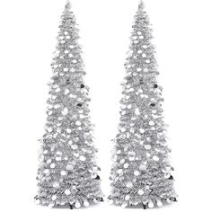 pair of silver christmas trees on white background