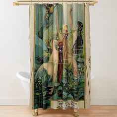 Vintage Mermaid Illustration, Temperance Tarot, Mermaid Shower Curtain, Mermaid Poster, Water People, Mermaid Illustration, Vintage Mermaid, Button Holes, Fabric Shower Curtains