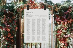 a seating chart with flowers on it for an outdoor wedding ceremony at the springs resort