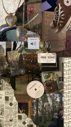 a collage of photos with various items in them and the words free tickets on it