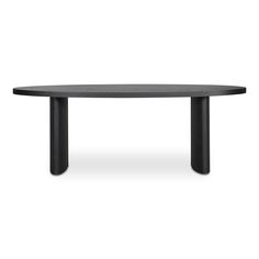 an oval table with black legs on a white background