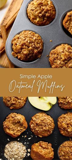 muffins in a muffin pan with apples and cinnamon on the side