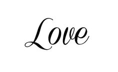 the word love is written in cursive writing on a white background with black ink