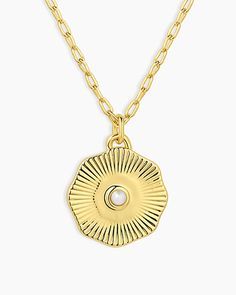 Our Birthstone Coin Necklace is the perfect way to add personal meaning to your necklace layer. Crafted with colorful stones and a gold-plated finish, you can choose your birthstone or favorite color for a unique and stylish look. A great gift for yourself or someone special. Birthstone Coin Necklace in 18k Gold/Pearl - June, Women's by gorjana Yellow Gold Medallion Necklaces With Pearl Charm, Gold Medallion Jewelry With Pearl Charm, Yellow Gold Coin Necklace With Pearl Pendant For Gift, Gold Plated Medallion Necklace With Pearl Pendant, Yellow Gold Coin Necklace With Pearl Pendant, Gold Flower Pendant Jewelry With Pearl Charm, Gold Initial Pendant Jewelry With Pearl, Gold Initial Pendant With Pearl, Gold Jewelry With Pearl And Initial Pendant