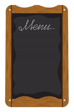 a blackboard with the word menu written on it and a wooden frame for writing