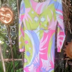 60s Vintage Retro Designer Couture Lenora Dress Is Signed Throughout. Size Xs, Small. Perfect Condition. This Psychedelic Dress Will Make You Happy With Its Vibrant Fun Colors And Smashing Design. Dresses 60s, Sign Dress, 60s Vintage, You Happy, Dresses Xs, Pink Yellow, Are You Happy, Retro Vintage, Couture