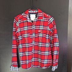 Red Checkered Flannel With Blue And White Checkered Details. Soft And Thick Material. Never Worn! Casual Red Flannel Shirt, Red Casual Flannel Shirt For Fall, Red Checkered, Gilly Hicks, Red Flannel, Red White, Red And White, Button Down Shirt, Color Blue