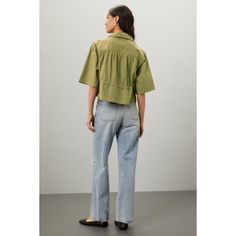 Green cotton (100% Cotton). Top. Short sleeves. Collar. Tie closure. 21.5" from shoulder to hemline. Imported. Sea New York, Safari Style, Rent The Runway, Peplum Hem, Closet Designs, Front Tie Top, Cotton Top, Home Free, Green Cotton