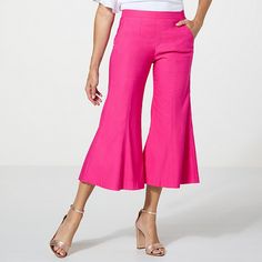 C Wonder by Christian Siriano Flared Wide Leg Pant  Unique, yet a wardrobe chameleon, this cropped wide-leg pant from Christian Siriano can be casual or dressy, depending on your fashion appetite. If you're in search of a desk-to-dinner favorite — look no further. Casual Flared Wide Leg Pants For Spring, Chic Cropped Wide Leg Pants With Relaxed Fit, Chic Relaxed Fit Cropped Wide Leg Pants, Pink Cropped Leg Bottoms For Fall, Fitted Cotton Culottes In Casual Style, Fitted Cotton Culottes Casual Style, Summer Workwear Cropped Leg Pants, Casual Cotton Culottes, Summer Workwear Pants With Cropped Leg