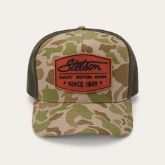 Duck Camo Vintage Trucker Hat With Curved Bill For Outdoor, Trucker Hat With Flat Bill For Hunting, Vintage Six-panel Trucker Hat For Outdoor, Made In Usa Trucker Baseball Cap For Outdoor, Trucker Baseball Cap Made In Usa For Outdoor, Outdoor Trucker Baseball Cap Made In Usa, Trucker Hat With Curved Brim For Hunting, Camouflage Trucker Baseball Cap For Outdoor, Camouflage Trucker Baseball Cap