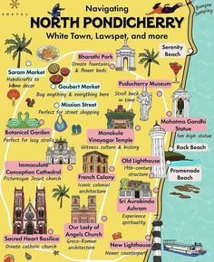 an illustrated map of the north pondicherry in white town, ipswich and more