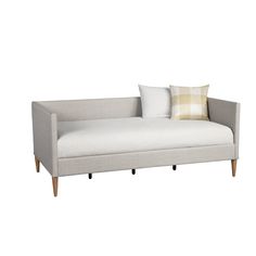 The Britney Twin Daybed was inspired with the transitional home in mind. Crafted from Poplar and Pine wood solids, this piece can be used as a bed or a place to just relax. Covered in a Light Gray linen fabric and accented by Mid-Century style legs in an Acorn finish, this daybed compliments any room decor. Fits a twin size mattress and comes with a full set of slats. No box spring needed. Mattress not included. Accent pillows in image not included. Coordinates with other pieces from the Alpine Twin Daybed, Wood Daybed, Twin Platform Bed, Upholstered Daybed, Twin Mattress Size, Day Bed, Bed Lights, Transitional House, Chaise Lounge Chair