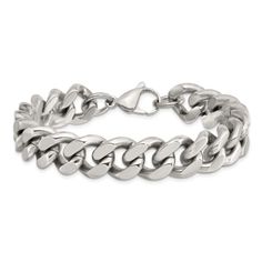 Stainless steel curb link bracelet. Measures approximately 1/2 of an inch in width and has a lobster claw clasp. Medical Jewelry, Sports Jewelry, School Jewelry, Gemstone Engagement, Coin Jewelry, Childrens Jewelry, Bracelet Clasps, Mens Jewelry Bracelet, Religious Jewelry