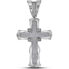 GND 10K White Gold Flared Cross Crucifix Pendant with Pave-Set Round Diamonds - 1 Carat Total Diamond Weight Luxury White Gold Cross Necklace For Anniversary, Luxury Cross Pendant Necklace For Wedding, White Gold Crucifix With Diamond Accents, White Crucifix With Diamond Accents, White Diamond Accented Crucifix Jewelry, White Gold Crucifix Jewelry With Diamond Accents, White Crucifix With Diamond Accents Jewelry, White Crucifix Fine Jewelry, Luxury White Gold Crucifix Jewelry