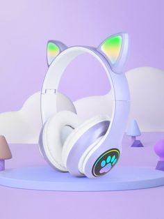 the cat earphones are designed to look like they're wearing headphones with glowing ears