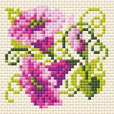 a cross stitch pattern with pink flowers