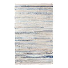 a blue and white striped rug on a white background with no one in it's image