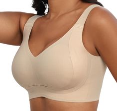 PRICES MAY VARY. SEAMLESS & NON-STEEL RING DESIGN： Our Bralettes for women adopts double cross pull design. Naturally fit the human body curve, gathering anti-sagging, lightly support, shaping a good breast shape. Increase side ratio, collect underarm & back fat, collect side breasts, anti-expansion, wear more sexy rounded breast shape. V-NECK DAILY DESIGN: V-neck design on the chest shows your collarbone and cleavage, no compression, no binding. Back U-shape design, invisible hook and eye back Best Supportive Bras, Best Bras For Large Bust, Plus Size Bras, Wireless Bras, Coverage Bras, Body Curves, Plus Size Bra, Everyday Bra, Seamless Bra