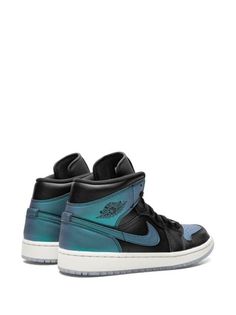 Blue Jordans, Jordan Air, Nike Swoosh, Air Jordan 1 Mid, Jordan 1 Mid, Air Jordan 1, Brooks Sneaker, Mary Jane Sneaker, Blue Leather