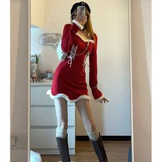 Size: XS, Color: Red Santa Dress Women, Purple Goth Dress, Deep Plunge Dress, Elegant Bodycon Dress, Santa Dress, Minimalist Pattern, Beige Style, Winter Dress, Style Office