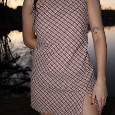 Super Cute! Nwt Plaid Sleeveless Mini Dress For Date Night, Pink Midi Sundress For Date Night, Sleeveless Plaid Mini Dress For Date Night, Pink Midi Length Sundress For Date Night, Spring Pink Mini Dress For Picnic, Pink Cotton Sundress, Pink Cotton Casual Sundress, Pink Cotton Sundress For Casual Wear, Casual Pink Cotton Sundress