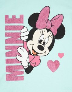 a minnie mouse t - shirt with the words minnie on it's chest and hearts in the background