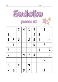 sudoku puzzle for kids with numbers and stars on the page, which is also in purple