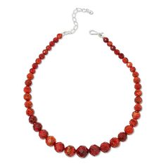 Jay King Orange Coral Graduated Bead Necklace  Vibrant orange coral beads, strung in a graduated silhouette, make this simple necklace strand a chic, colorful addition to any accessories collection. From Jay King.       Approx. 18"L x 9/16"W with 2-3/4" extender     Stamped .925     Hook closure     Necklace has round, faceted red/orange coral beads strung in graduated silhouette   Stone Information       All sizes and weights approximate     Stabilized Orange Branch Coral - Faceted round (6-14mm); harvested in Indonesia Coral Necklaces With Faceted Round Beads, Coral Necklace With Faceted Round Beads, Coral Necklace With Single Strand Round Beads, Coral Single Strand Necklace With Round Beads, Orange Faceted Round Beaded Necklace, Orange Necklace With Faceted Round Beads, Orange Branch, King Orange, Orange Coral