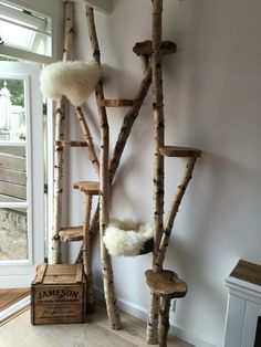 the cat tree is made out of branches