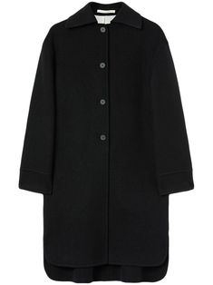 black virgin wool classic collar long sleeves front button fastening Jil Sanders, Coat Black, Outerwear Coats, Jil Sander, Outerwear Women, Black Coat, Sanders, Minimalist Fashion, Single Breasted