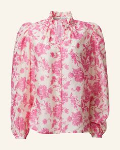 Our pink floral Toile de Jouy shirt has long puffed sleeves, a ruffled collar, and a mother-of-pearl button front. Crafted in a silk-cotton blend, the '70s vintage-inspired shirt is finished with French seams. If you love the Annabel, try the Winnie Shirt, which is the same cut with short sleeves. Samantha Robinson, Floral Toile, Chinti And Parker, Ruffled Collar, French Seam, Long Puff Sleeves, See By Chloe, Puffed Sleeves, Mother Of Pearl Buttons