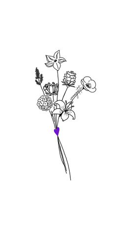 a black and white drawing of flowers on a white background with the word love written below it