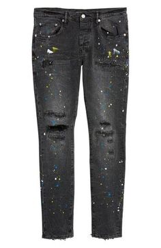 Speckled paint splatters and ripped knees lend streetwear-inspired style to these skinny jeans enhanced with a bit of stretch to move with you. 98% cotton, 2% Lycra® spandex Machine wash, dry flat Imported Asian Founded Casual Paint Splatter Jeans For Streetwear, Spring Streetwear Jeans With Paint Splatter, Spring Fitted Jeans With Paint Splatter, Casual Fitted Jeans With Paint Splatter, Trendy Paint Splatter Jeans, Urban Style Paint Splatter Jeans For Streetwear, Paint Splatters, Purple Paint, Paint Splatter